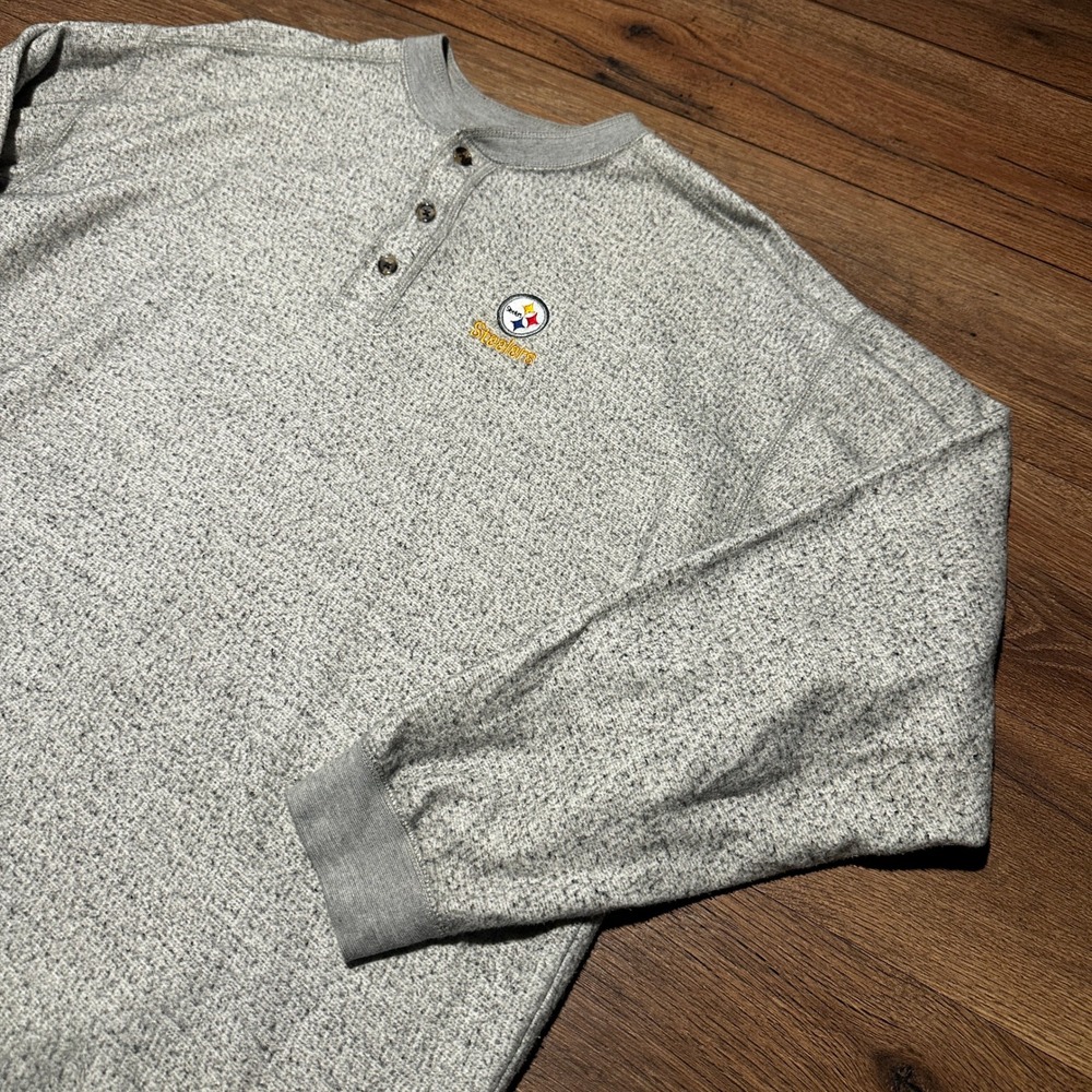 Vintage NFL Pittsburgh Steelers Grey Henley Sweatshirt Mens Large